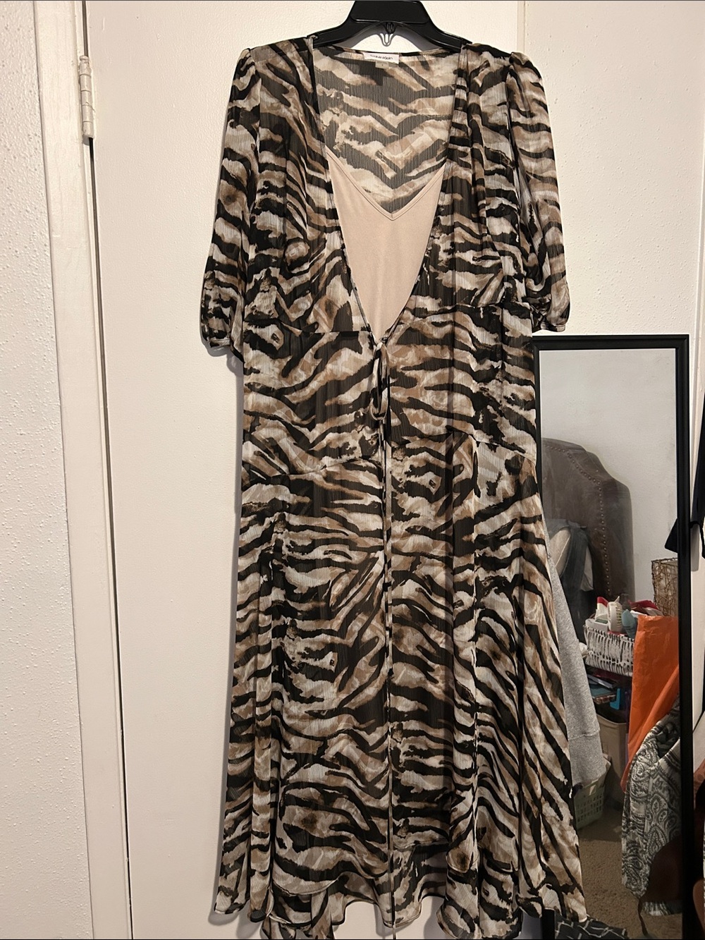 Sheer Zebra Print Midi Dress in Taupe and Black 2 pieces